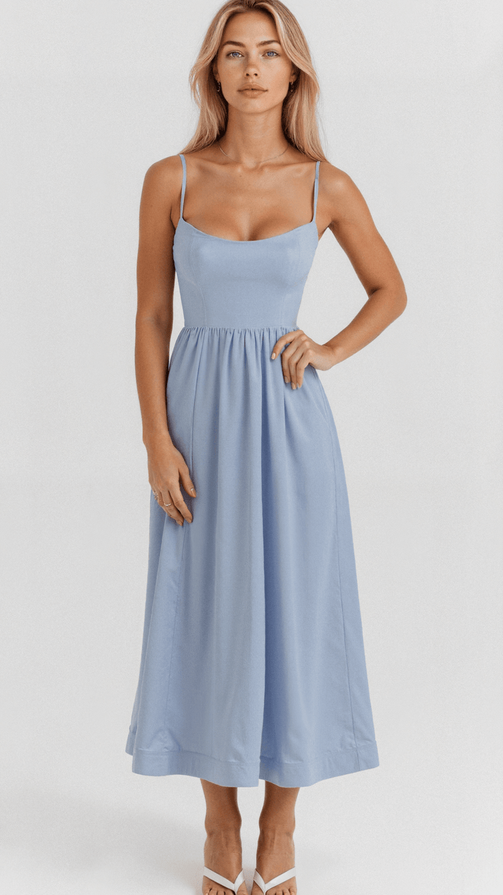 Stylish A-line midi dress for women. Ideal for spring, summer, & special occasions. Flowy design.