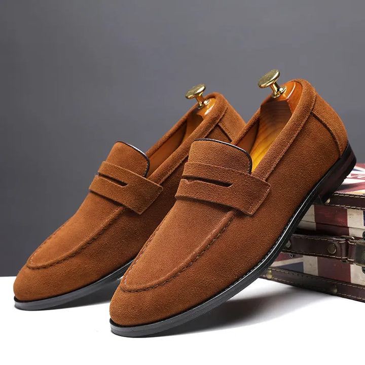 Elegant beige women's classic slip-on loafers, perfect for casual or formal wear