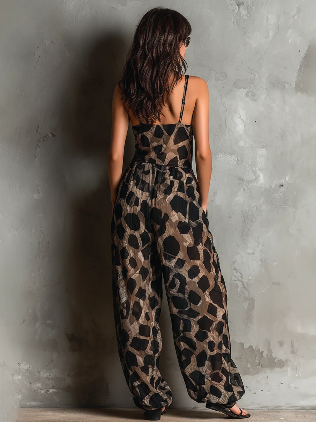Stylish women's black animal print maxi dress, elegant V-neck wrap design, perfect for special occasions.