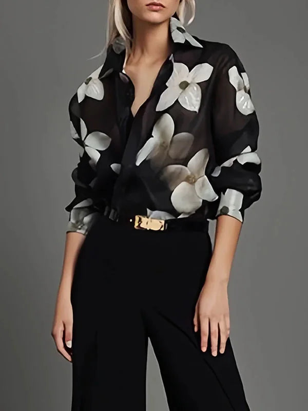 Comfortable long-sleeve women's blouse in black. Stylish & versatile for work, office or casual outings. Plus size available.