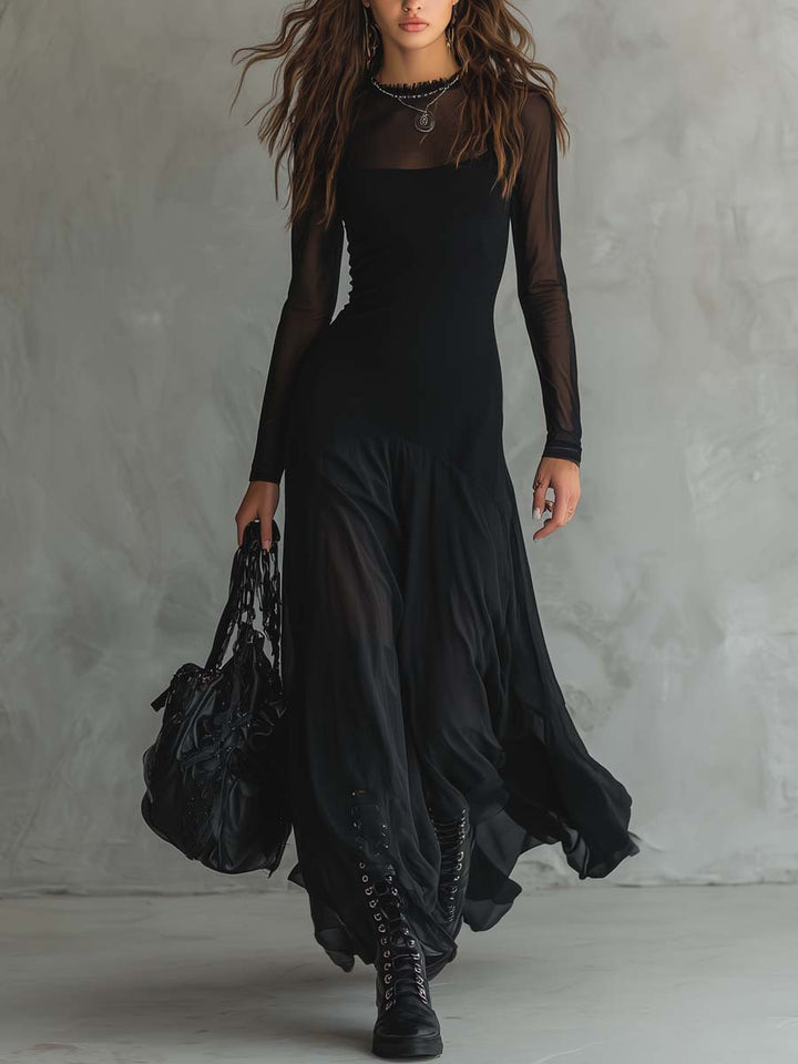 Elegant black maxi dress for women, perfect for formal evening events & sophisticated wear.