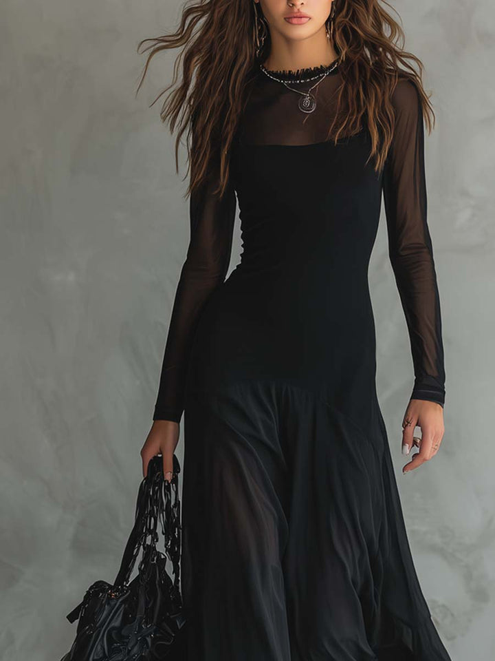 Sophisticated women's black maxi dress, elegant evening wear for galas, parties & formal events.