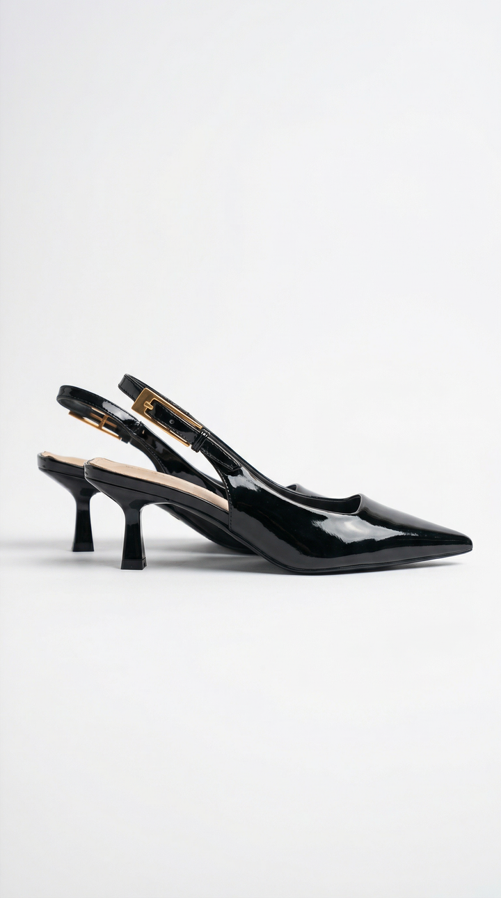 Chic women's pointed toe slingback pumps with a comfortable kitten heel.