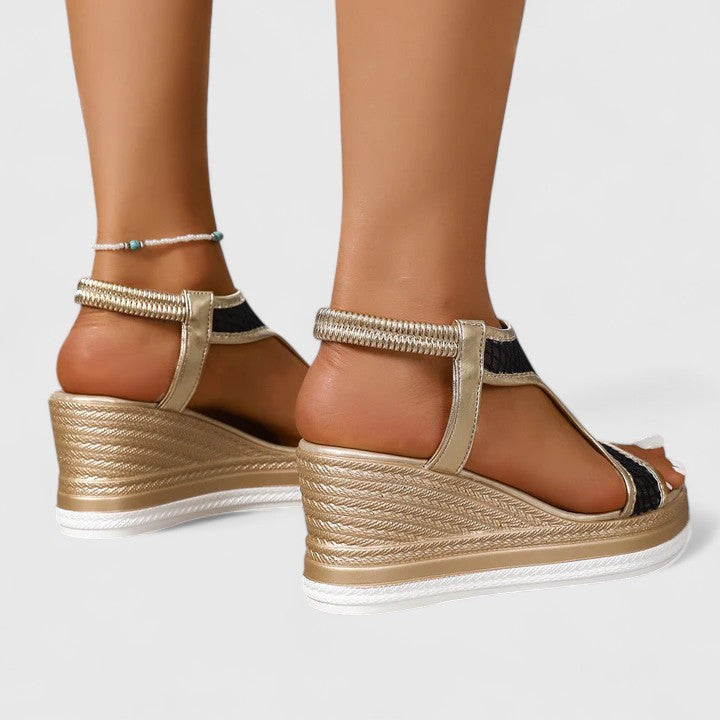 Beige women's comfort footwear, orthopedic sandals with arch support for pain relief.
