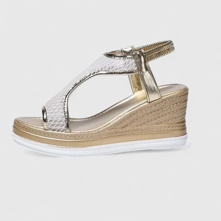 Orthopedic beige summer sandals for women, designed for arch support & posture correction.