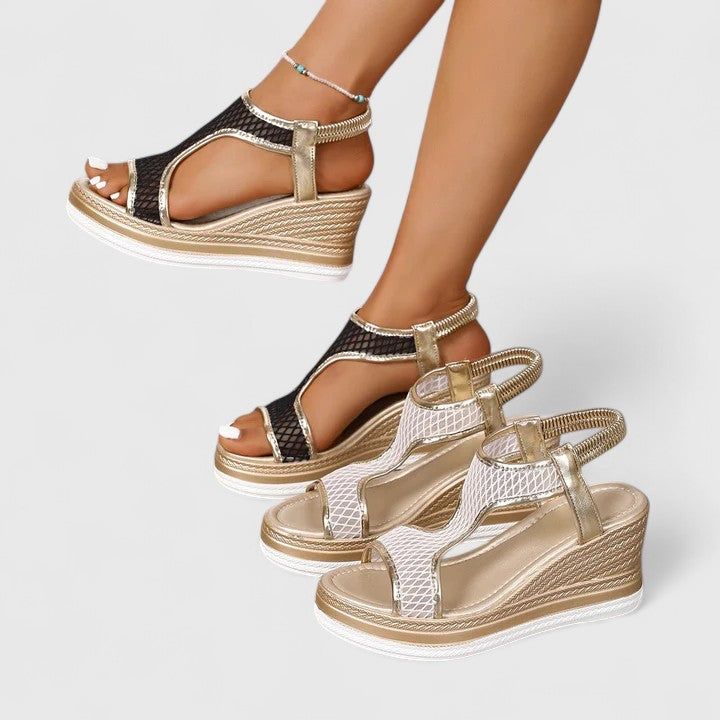 Open-toe beige orthopedic comfort footwear for women, perfect for summer & posture correction.