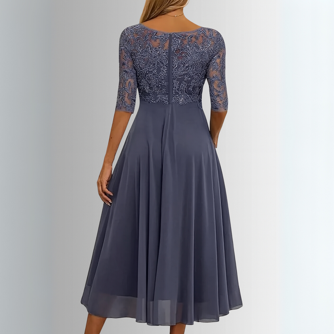 Women's elegant floral midi dress, a sophisticated choice for special occasions & formal events.