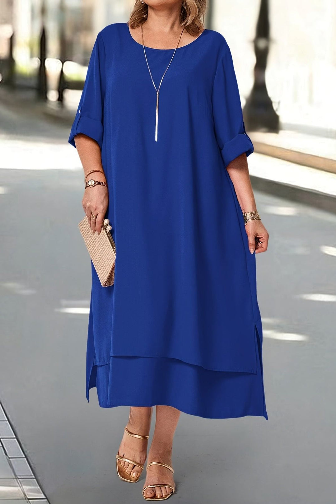 Elegant blue maxi dress for women, flowing design, perfect for formal events, evening parties & special occasions.