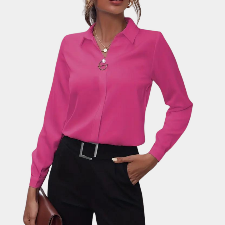 Chic women's flowy long sleeve blouse, ideal for office wear or elegant casual occasions. Comfortable fit.