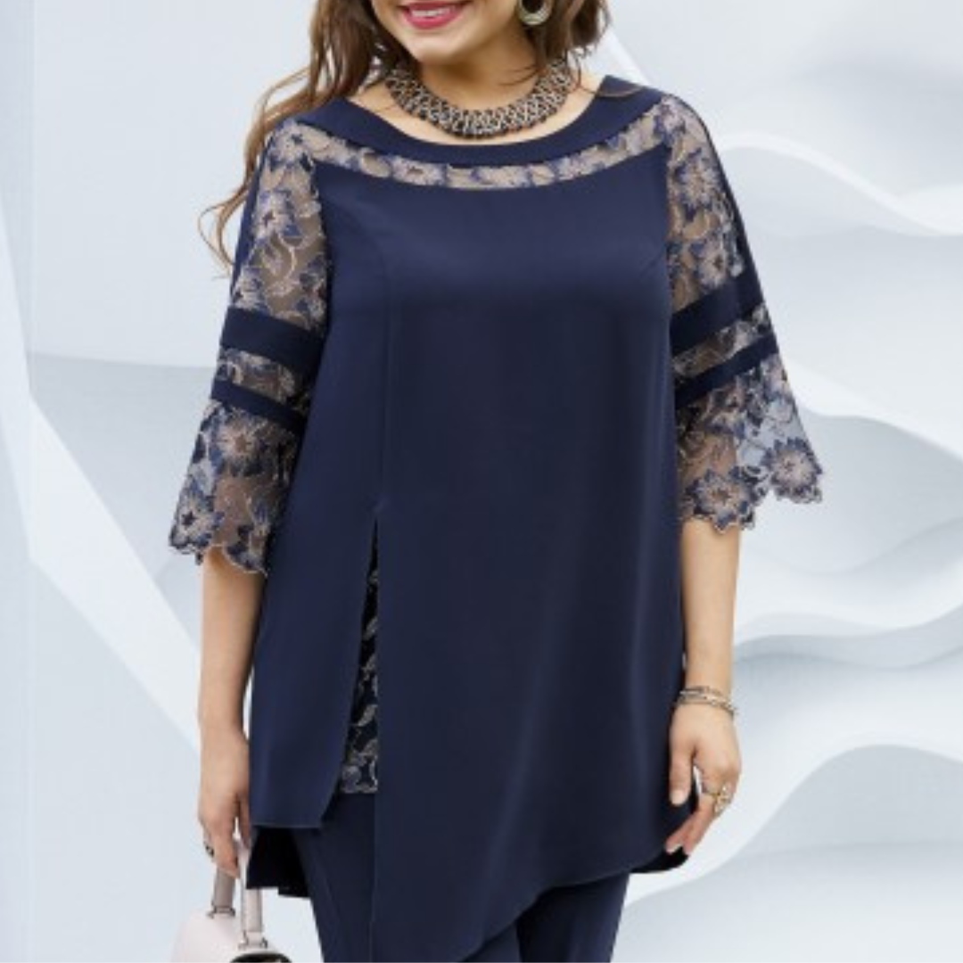 Versatile dark blue women's ensemble: elegant blouse & trousers. This co-ord set is perfect for sophisticated wear.