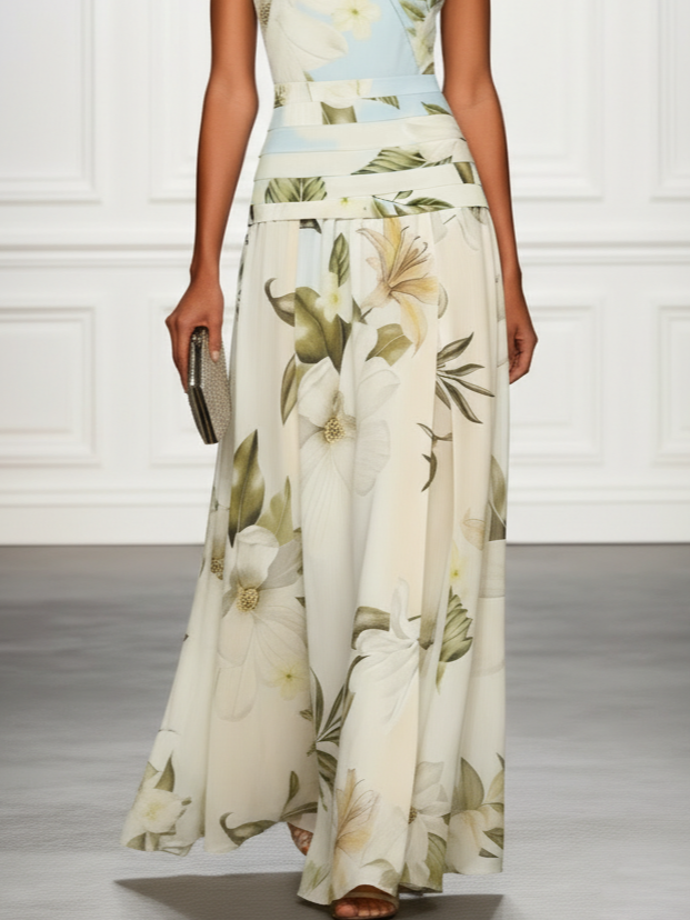 Flowy floral long dress, a sophisticated choice for formal events & wedding guests.