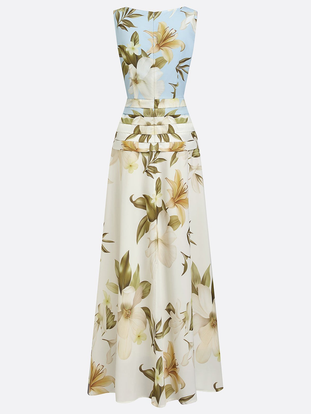 A-line boat neck floral maxi dress, a chic and elegant option for wedding guests.
