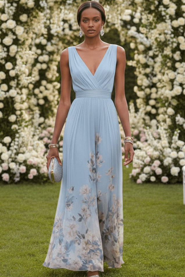 Elegant floral maxi dress for women, perfect for summer occasions. Flowy and romantic women's fashion.