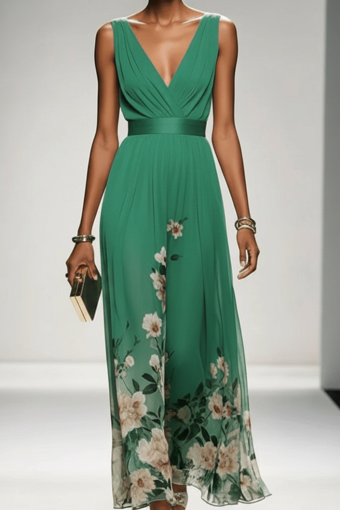 Comfortable and elegant women's floral maxi dress. Flowy summer fashion, perfect for any occasion.
