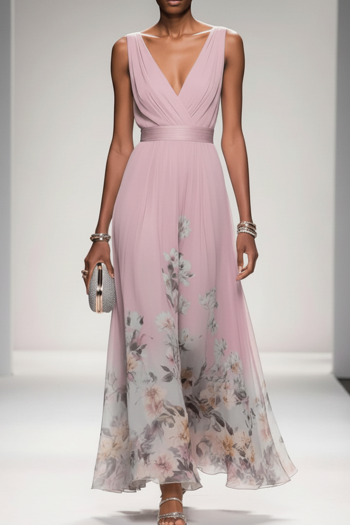 Versatile floral maxi dress: from day to evening. Elegant women's summer fashion, a true occasion dress.