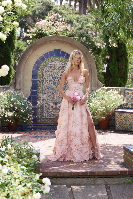 Gorgeous women's floral ruffle dress, a graceful option for any special occasion.