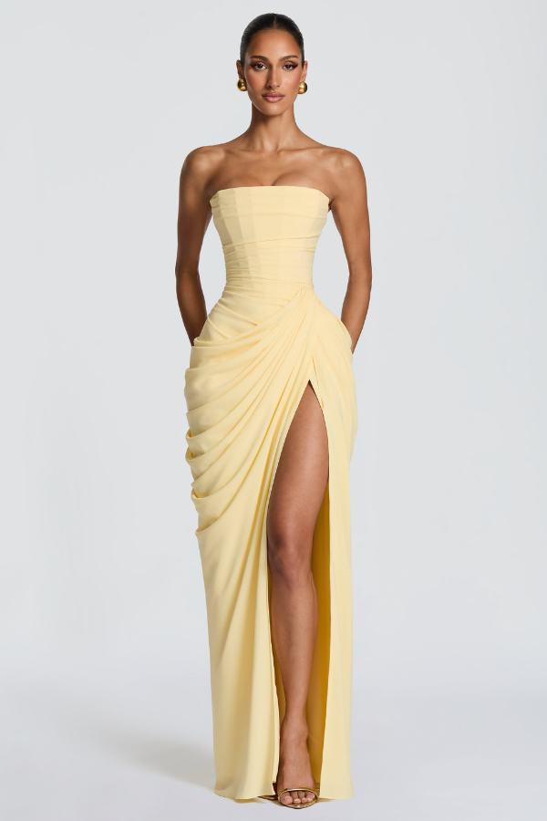 Elegant flowing maxi dress for women, perfect for formal occasions or special events.