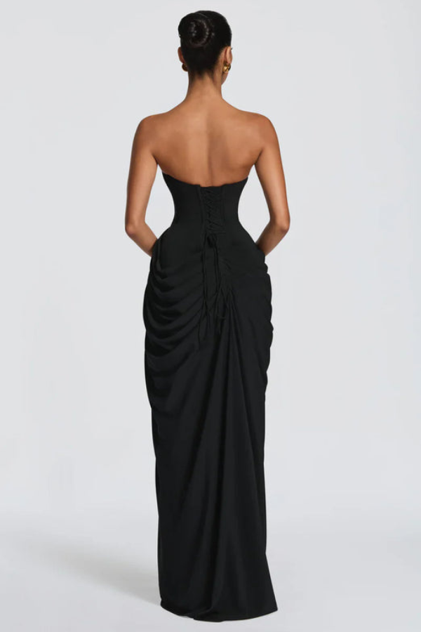 Sophisticated women's formal dress, a long elegant gown for evening parties.