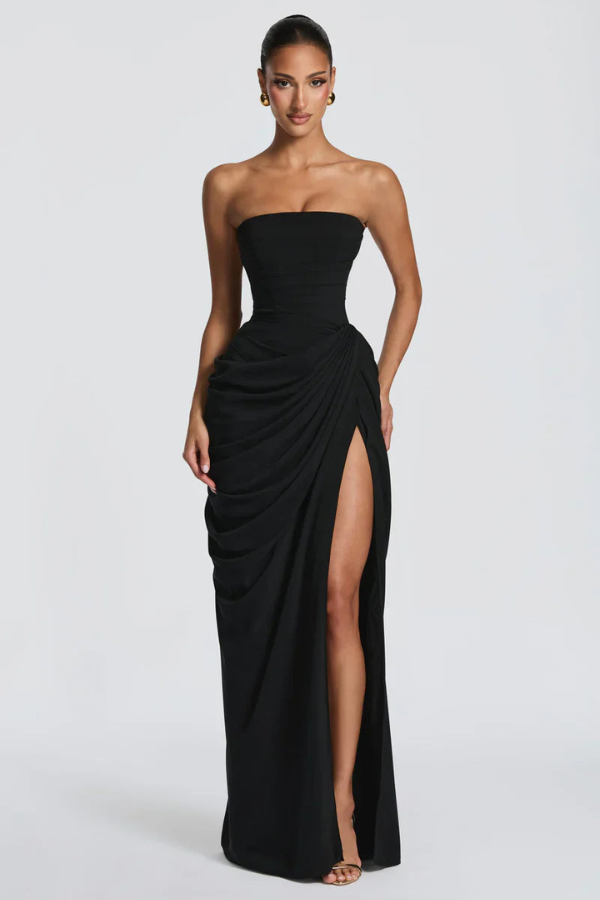 Chic flowing maxi dress, a perfect elegant outfit for women's special events.