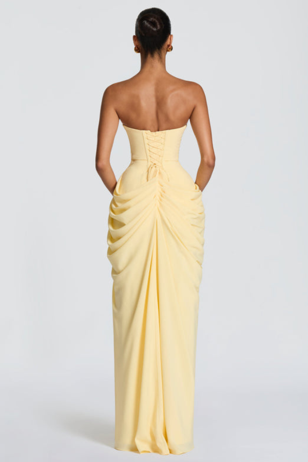 Women's sophisticated long evening gown, ideal for weddings or formal parties.
