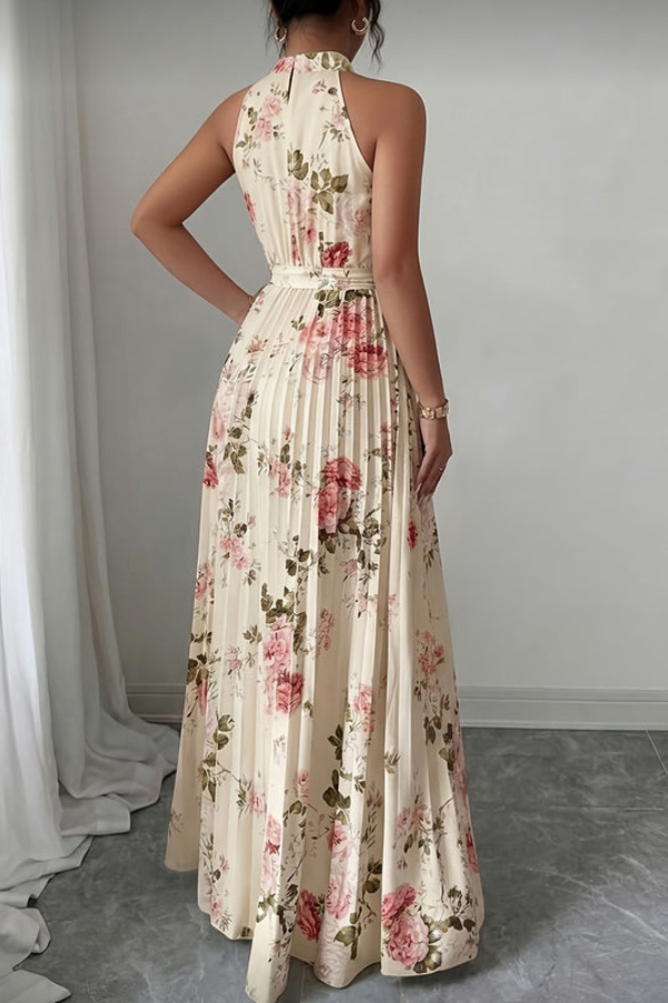 Women's stylish halter maxi dress with keyhole detail. Ideal elegant choice for vacation or evening wear.