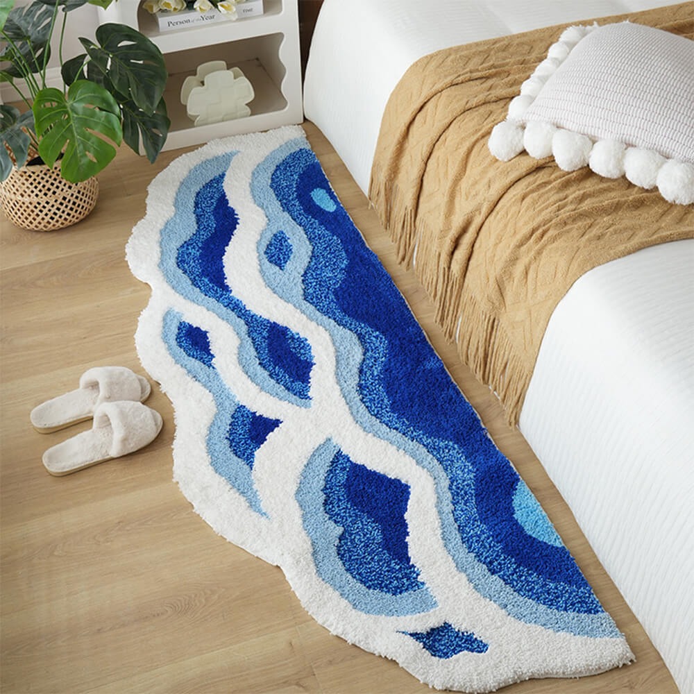 Modern textured 3D wave pattern polyester carpet, hand-tufted for a luxurious home accent and decor.