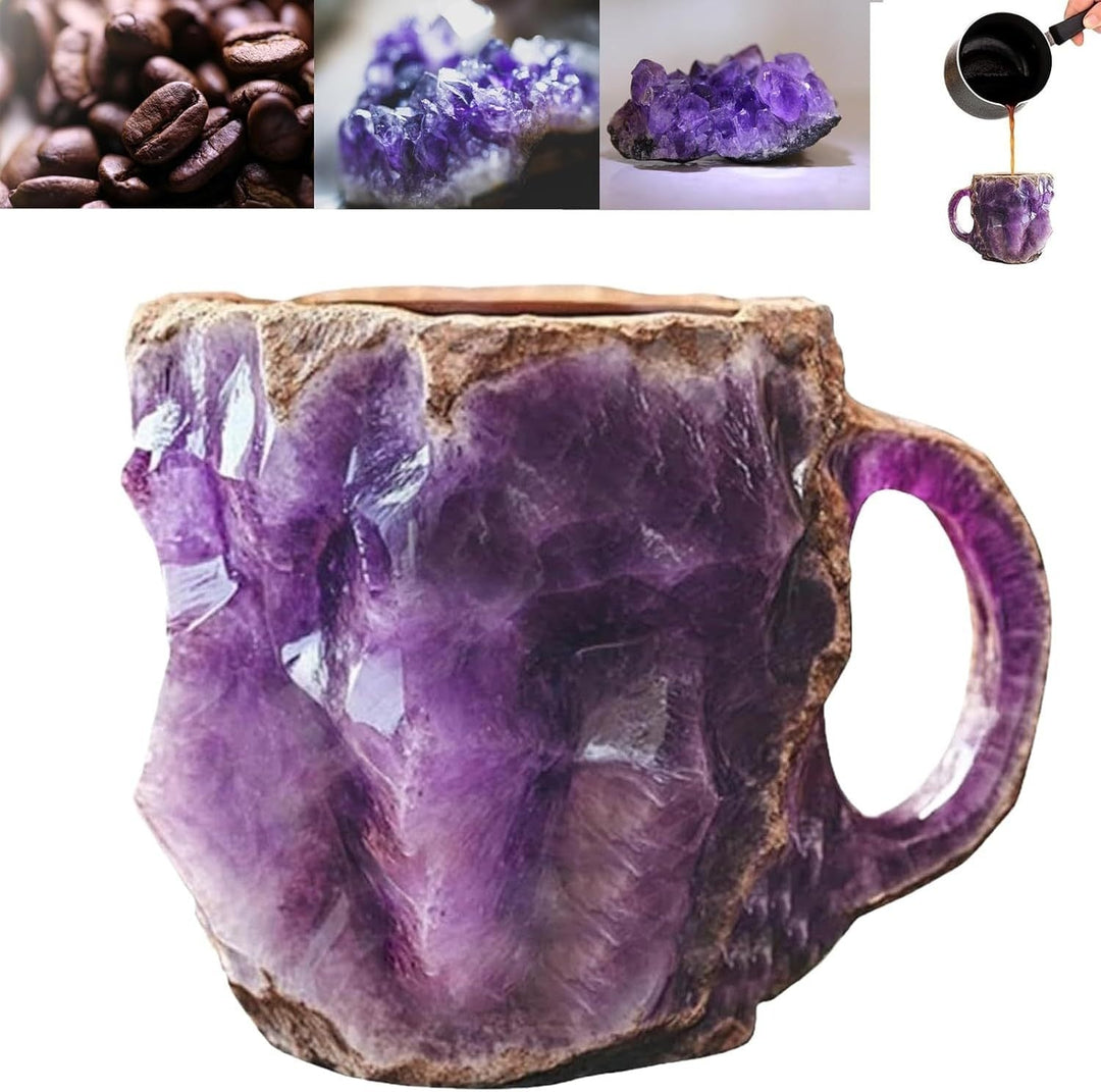 Handcrafted crystal coffee mug with gemstone design, a unique and elegant gift for tea or coffee lovers.