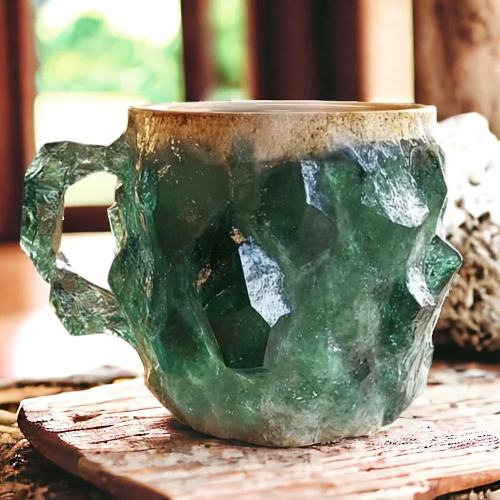 Stunning unique crystal coffee mug with sparkling gemstone details, an aesthetic and elegant drinkware piece.