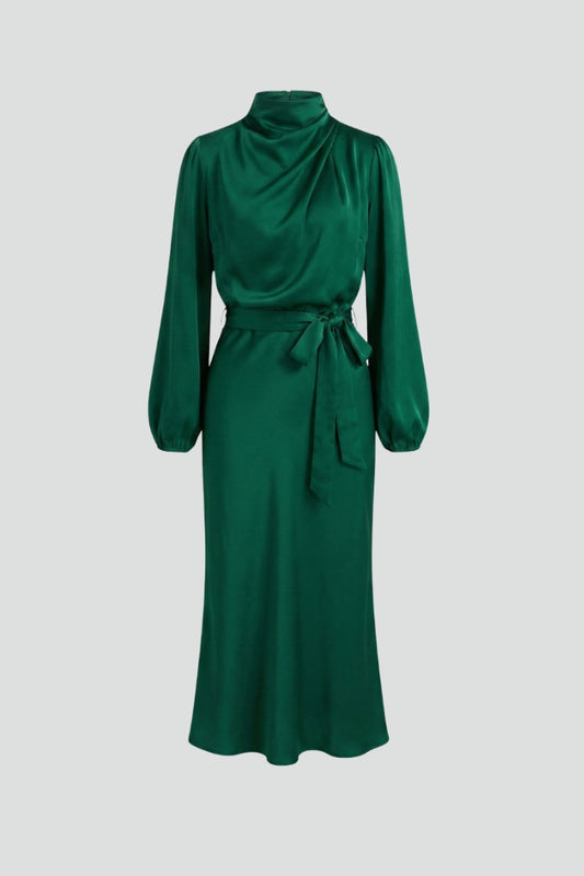 Elegant high neck long sleeve women's midi dress. Perfect for versatile styling.