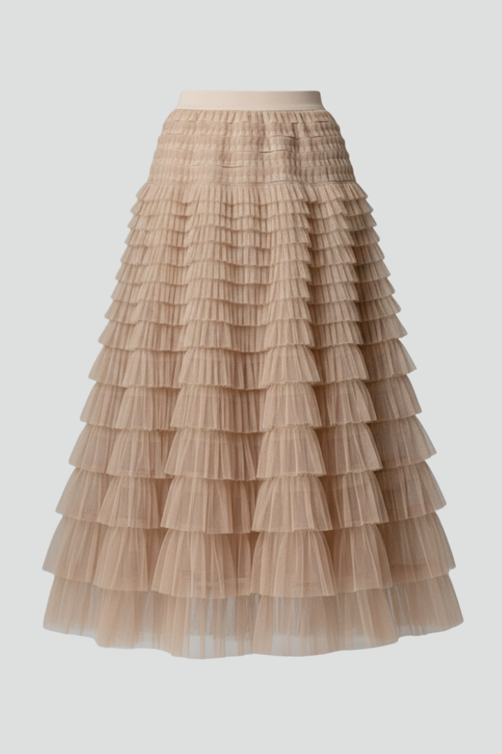 Elegant high waist layered midi skirt for women, perfect for formal or casual wear.