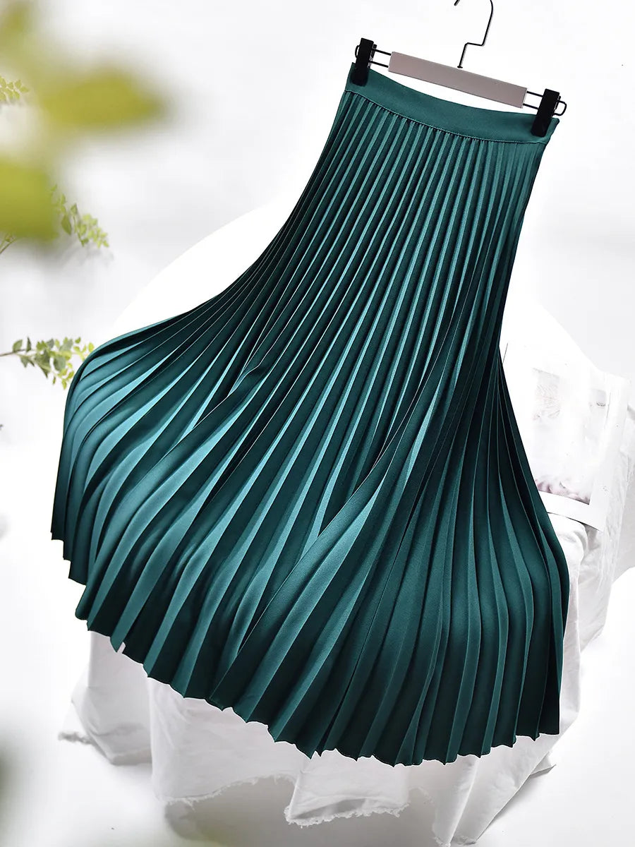 Modern women's elegant high-waist pleated midi skirt. Sophisticated for office, party & versatile daily wear.