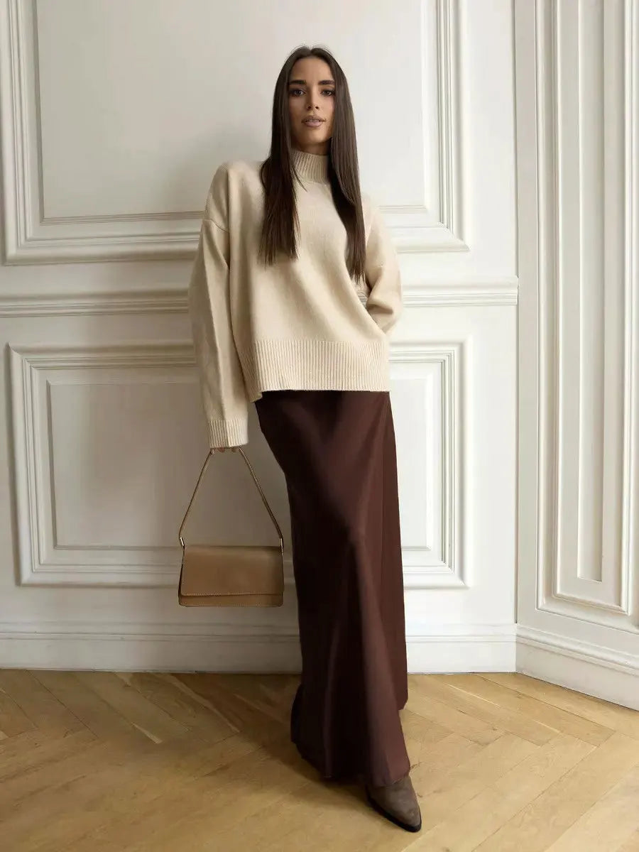 Refined high-waisted fishtail maxi skirt, a chic women's long skirt for formal.