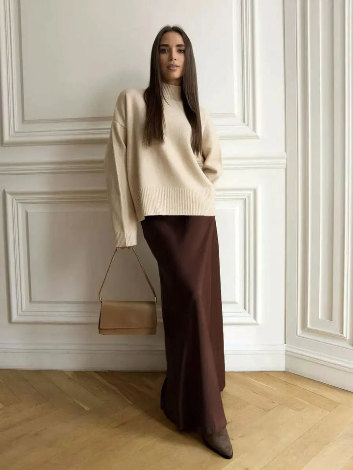 Refined high-waisted fishtail maxi skirt, a chic women's long skirt for formal.