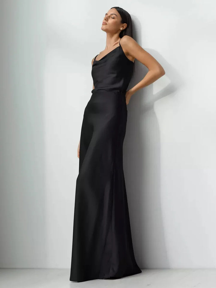 Stunning women's high-waisted fishtail maxi skirt, sophisticated evening wear.
