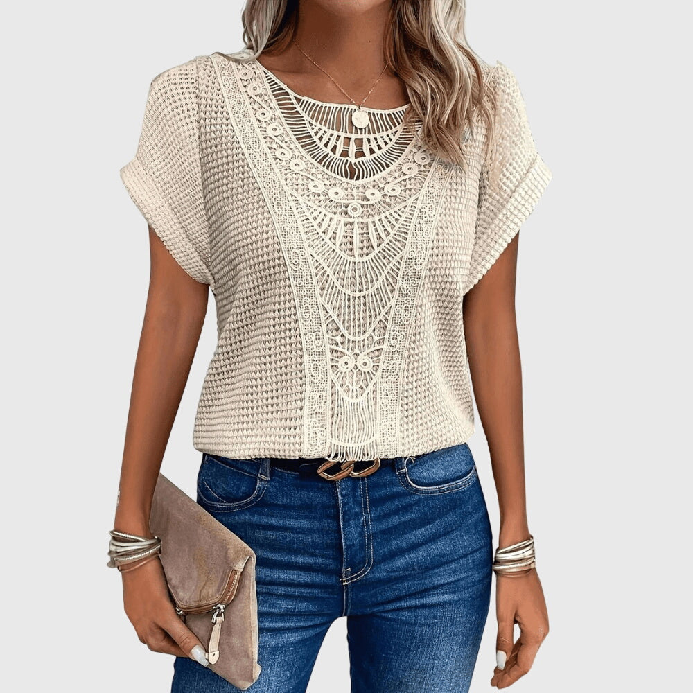 Elegant lace blouse for women, Ibiza style. Perfect flowy summer top with long sleeves.