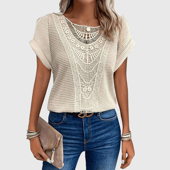 Elegant lace blouse for women, Ibiza style. Perfect flowy summer top with long sleeves.