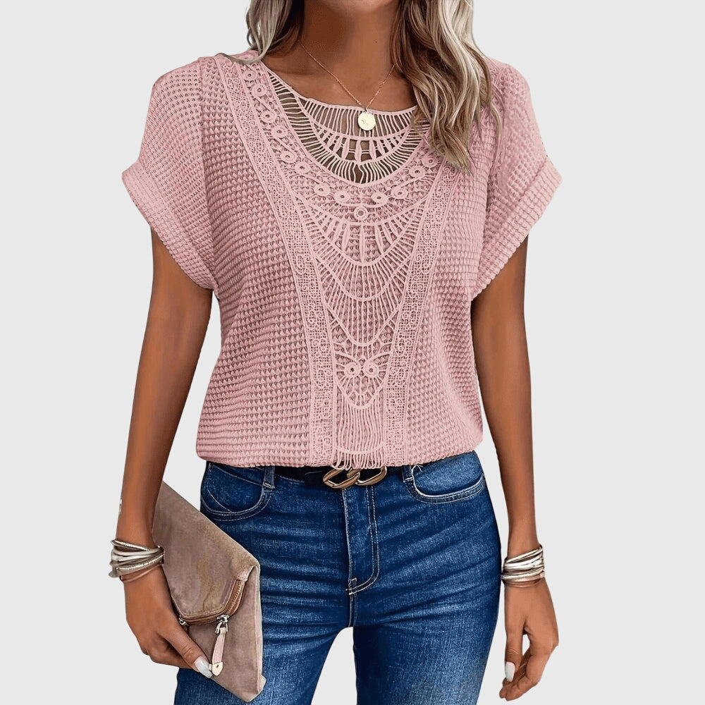 Women's fashion top: a versatile, flowy long-sleeve lace blouse in elegant Ibiza style.