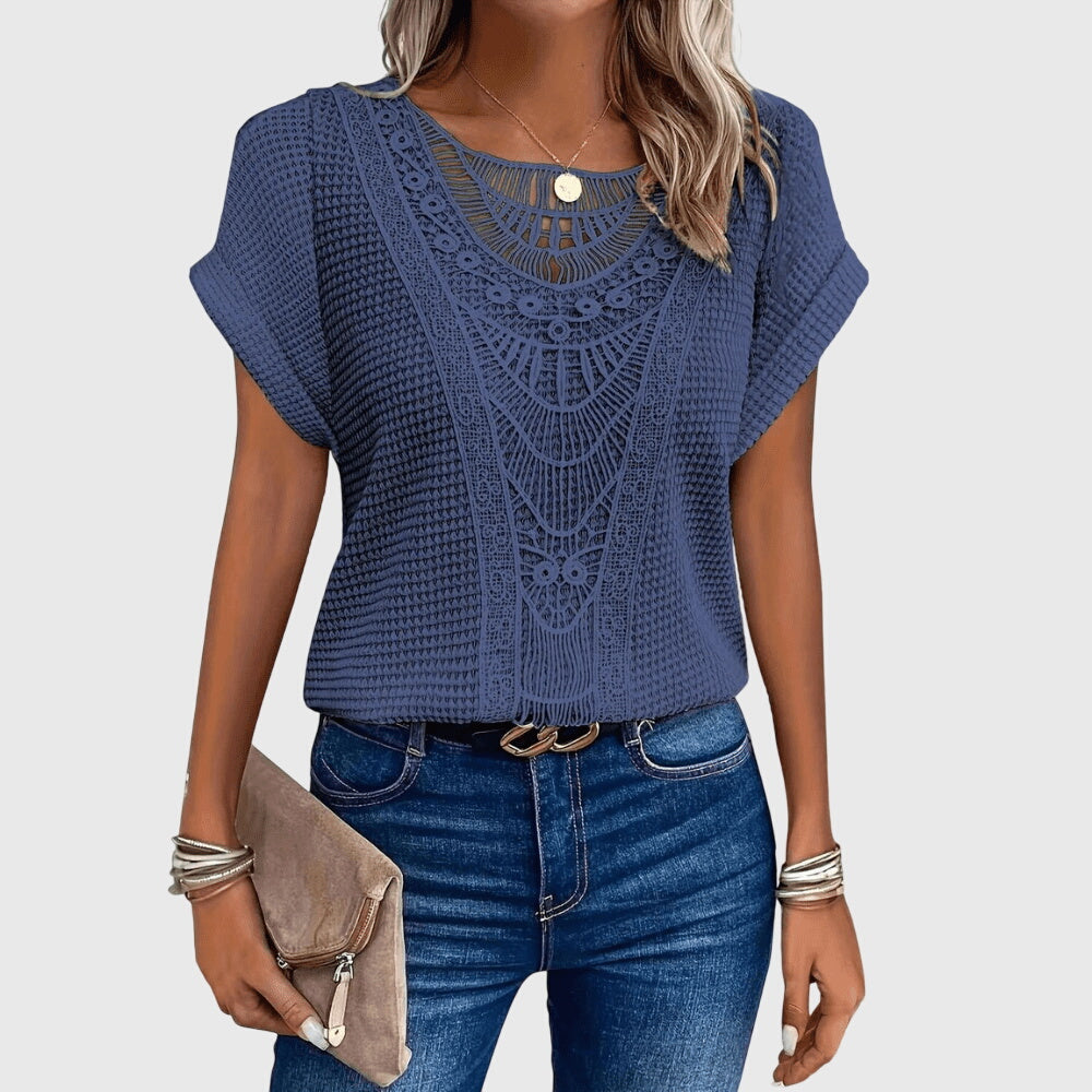 Casual chic women's lace blouse. Elegant Ibiza style summer top with delicate long sleeves.
