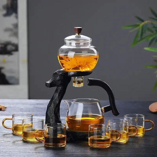 Automatic magnetic glass tea set for easy kungfu tea brewing; an elegant & functional kitchenware item.