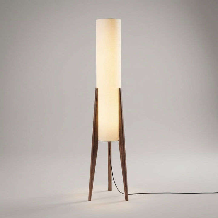 Wooden LED floor lamp, a modern Scandinavian lighting solution for comfortable living rooms.