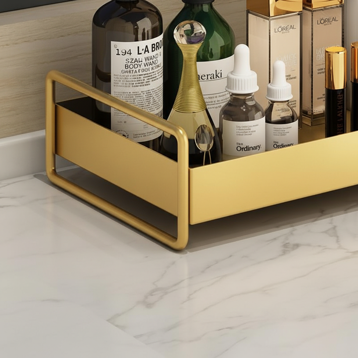 Modern compact bathroom organizer tray. Ideal for toiletries, towels & small essentials.