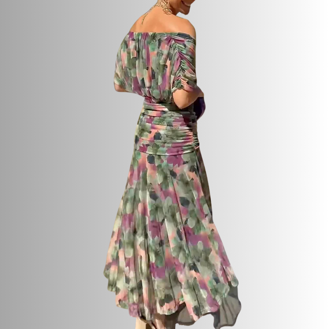 Versatile off-shoulder long dress for women, suitable for galas, weddings, formal events & evening parties.