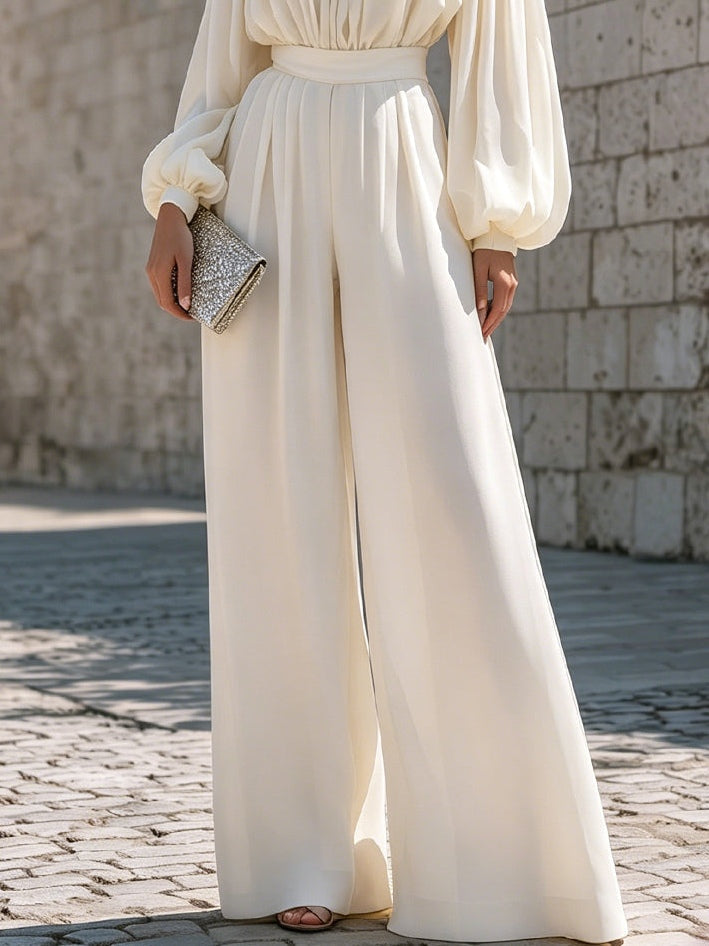Women's elegant off-shoulder long dress with bishop sleeves, a sophisticated option for any special event.