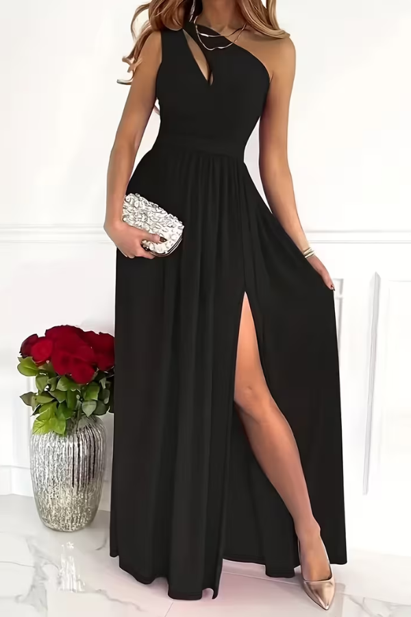 Elegant one-shoulder maxi dress for women, slim fit, perfect for special occasions & formal parties.