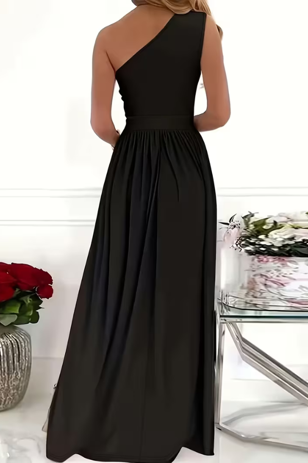 Women's elegant one-shoulder maxi dress, asymmetrical neckline, ideal for evening events & celebrations.