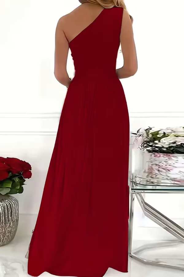 Long, slim fit women's one-shoulder maxi dress, elegant and suitable for celebrations & parties.