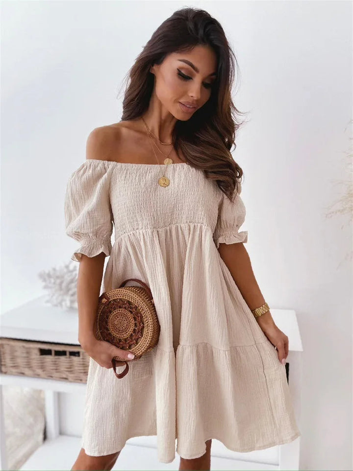Women's A-line one-shoulder mini dress, chic & elegant, ideal for summer vacation or evening wear.