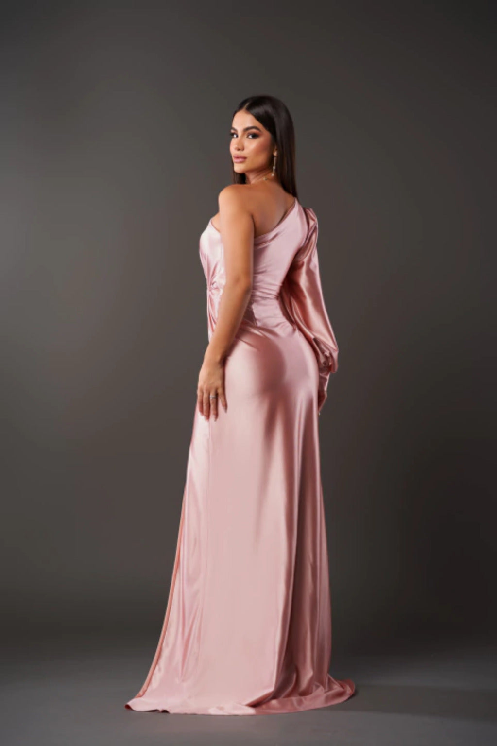 Special occasion one shoulder ruched maxi dress, perfect for evenings.