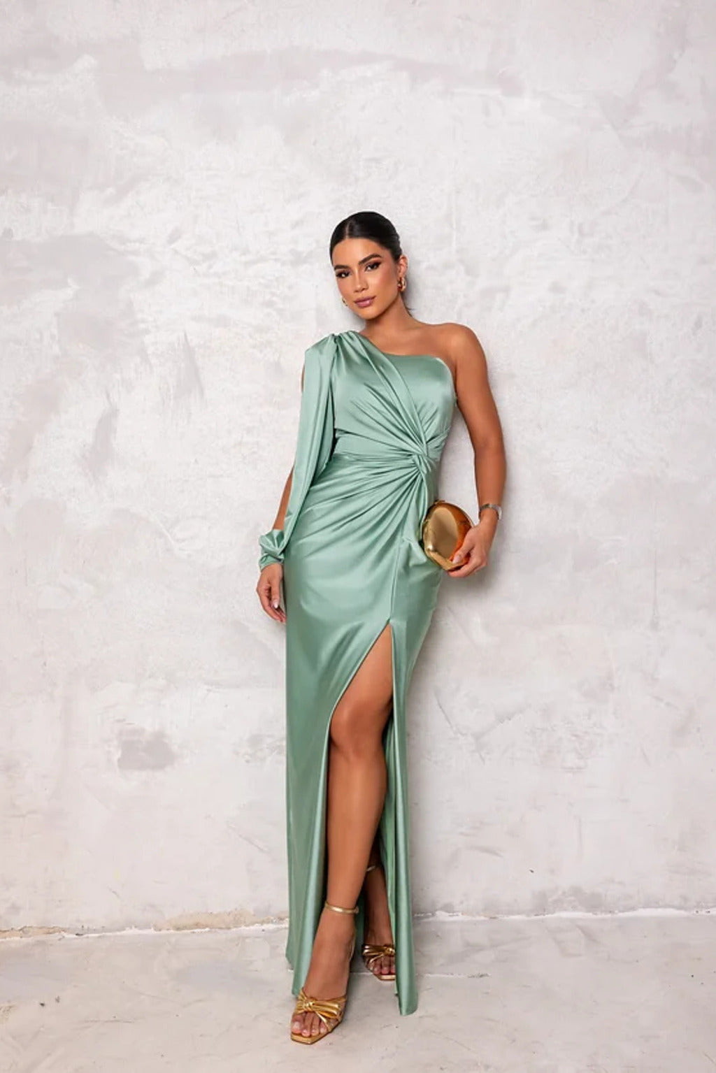 Chic formal ruched gown, a classic evening dress with sophisticated details.
