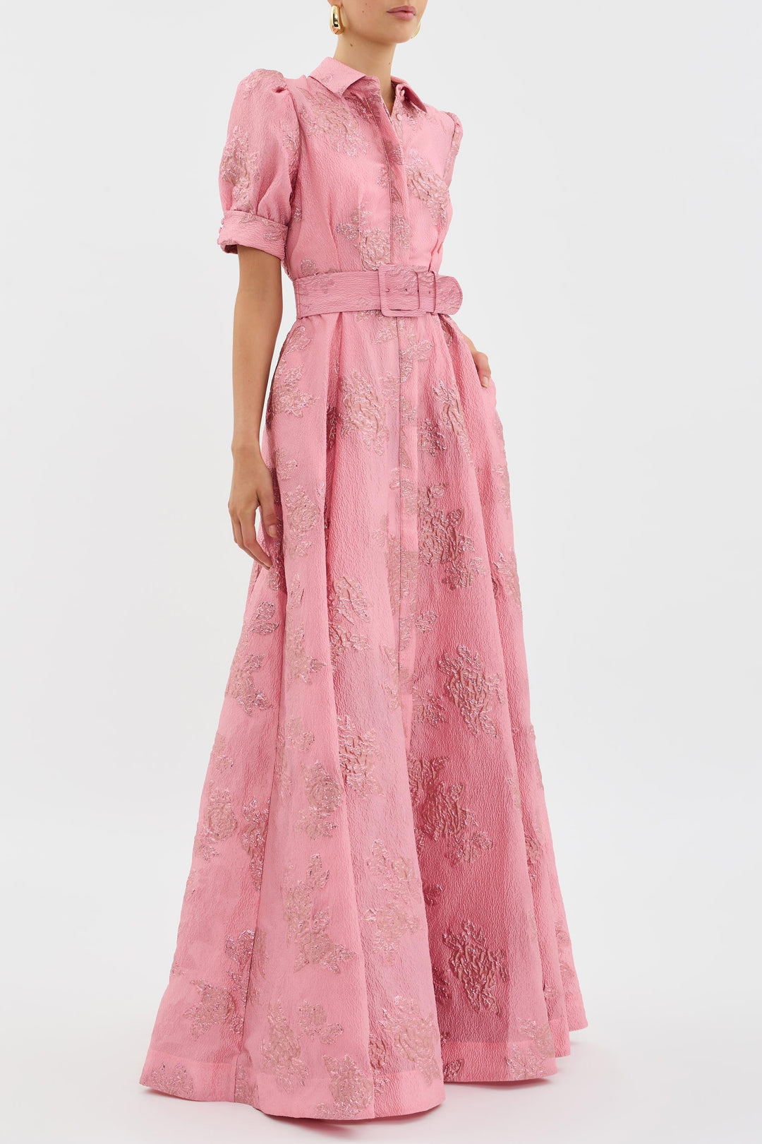 Stunning long pink maxi dress, an elegant formal gown perfect for wedding guests or any special evening event.